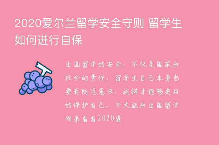 2020愛爾蘭留學(xué)安全守則 留學(xué)生如何進(jìn)行自保