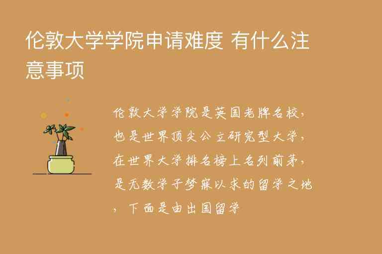 倫敦大學(xué)學(xué)院申請難度 有什么注意事項