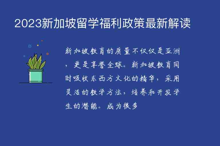 2023新加坡留學福利政策最新解讀