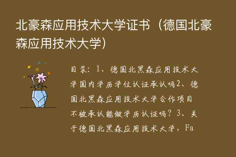 北豪森應(yīng)用技術(shù)大學(xué)證書（德國北豪森應(yīng)用技術(shù)大學(xué)）