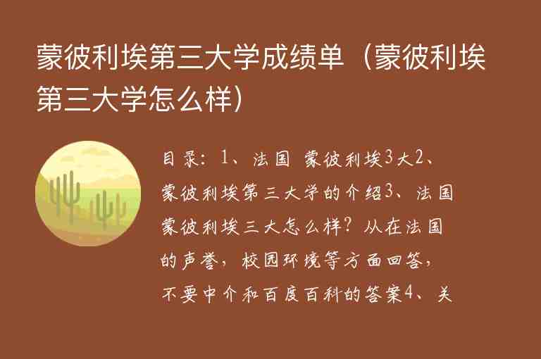 蒙彼利埃第三大學(xué)成績單（蒙彼利埃第三大學(xué)怎么樣）