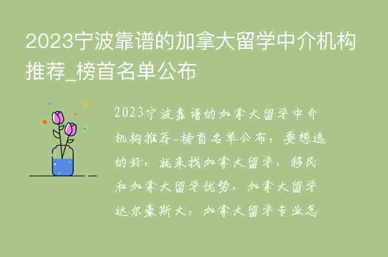 2023寧波靠譜的加拿大留學(xué)中介機(jī)構(gòu)推薦_榜首名單公布