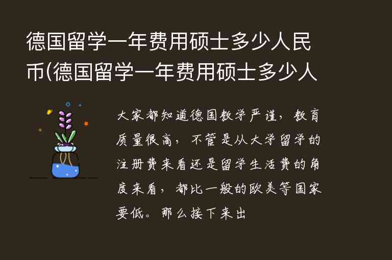 德國(guó)留學(xué)一年費(fèi)用碩士多少人民幣(德國(guó)留學(xué)一年費(fèi)用碩士多少人民幣)