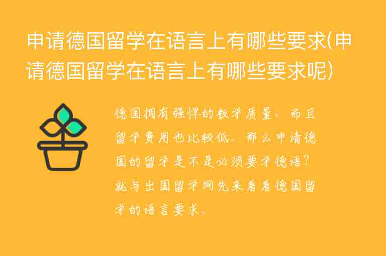 申請德國留學(xué)在語言上有哪些要求(申請德國留學(xué)在語言上有哪些要求呢)