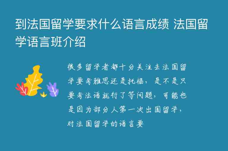 到法國(guó)留學(xué)要求什么語言成績(jī) 法國(guó)留學(xué)語言班介紹