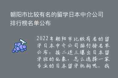 朝陽市比較有名的留學(xué)日本中介公司排行榜名單公布