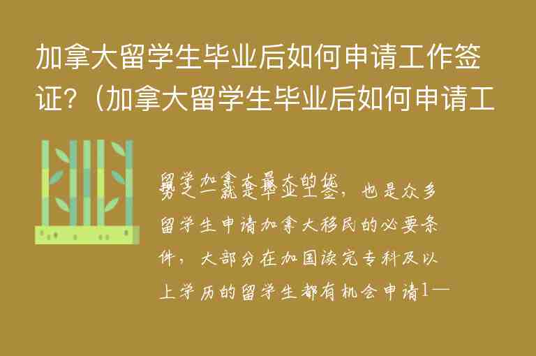 加拿大留學(xué)生畢業(yè)后如何申請工作簽證?（加拿大留學(xué)生畢業(yè)后如何申請工作簽證）