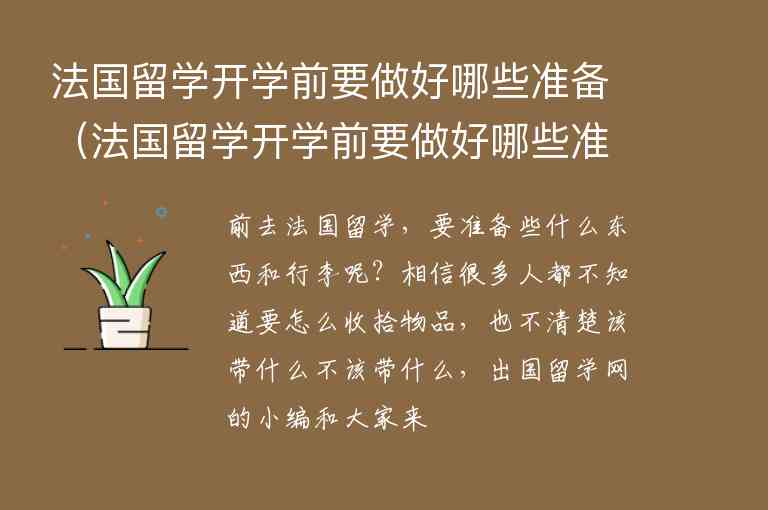 法國留學開學前要做好哪些準備（法國留學開學前要做好哪些準備工作）