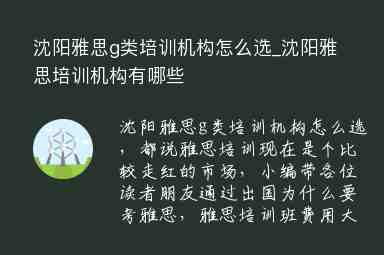 沈陽雅思g類培訓機構(gòu)怎么選_沈陽雅思培訓機構(gòu)有哪些