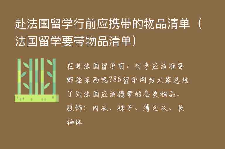 赴法國留學(xué)行前應(yīng)攜帶的物品清單（法國留學(xué)要帶物品清單）