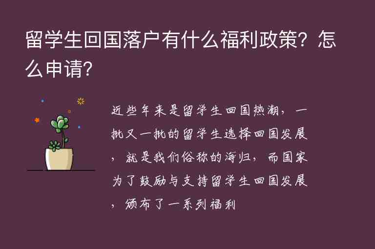 留學(xué)生回國(guó)落戶有什么福利政策？怎么申請(qǐng)？