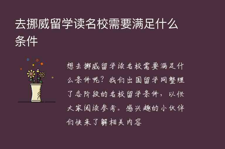 去挪威留學(xué)讀名校需要滿足什么條件