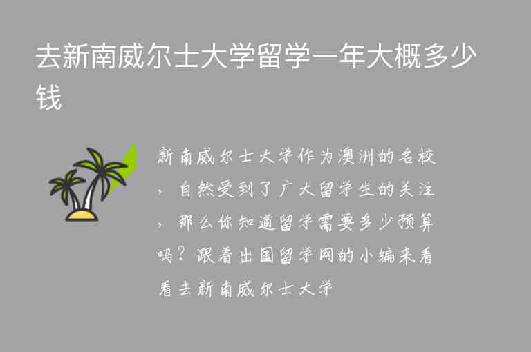 去新南威爾士大學(xué)留學(xué)一年大概多少錢