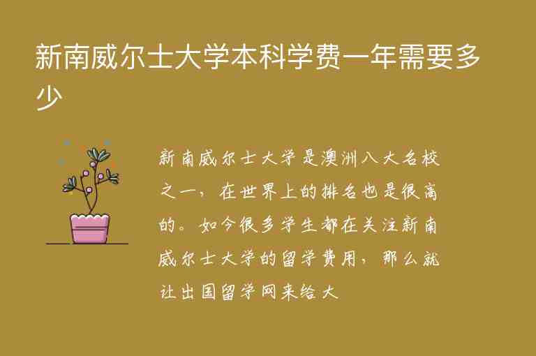 新南威爾士大學(xué)本科學(xué)費(fèi)一年需要多少