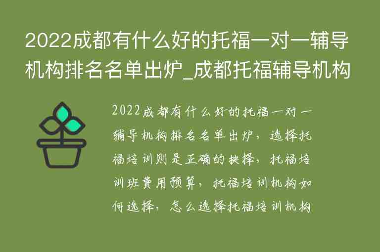 2022成都有什么好的托福一對一輔導機構排名名單出爐_成都托福輔導機構哪個好