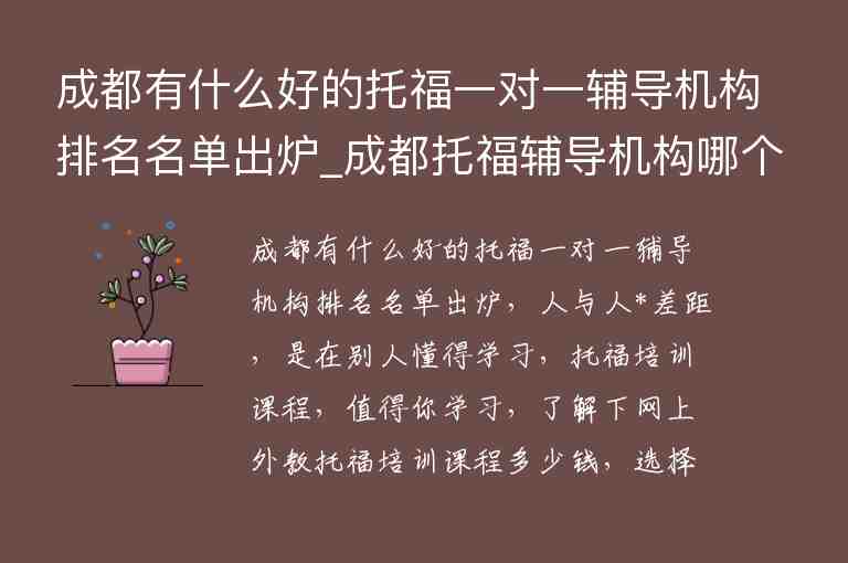 成都有什么好的托福一對一輔導機構排名名單出爐_成都托福輔導機構哪個好