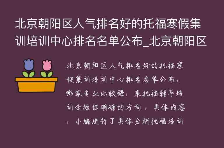 北京朝陽區(qū)人氣排名好的托福寒假集訓培訓中心排名名單公布_北京朝陽區(qū)比較好的托福培訓班