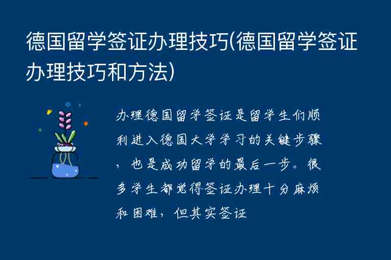 德國留學簽證辦理技巧(德國留學簽證辦理技巧和方法)