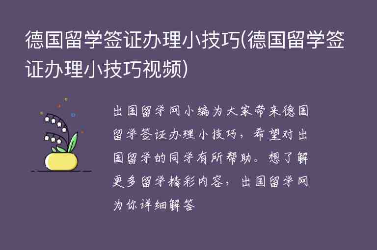 德國留學簽證辦理小技巧(德國留學簽證辦理小技巧視頻)