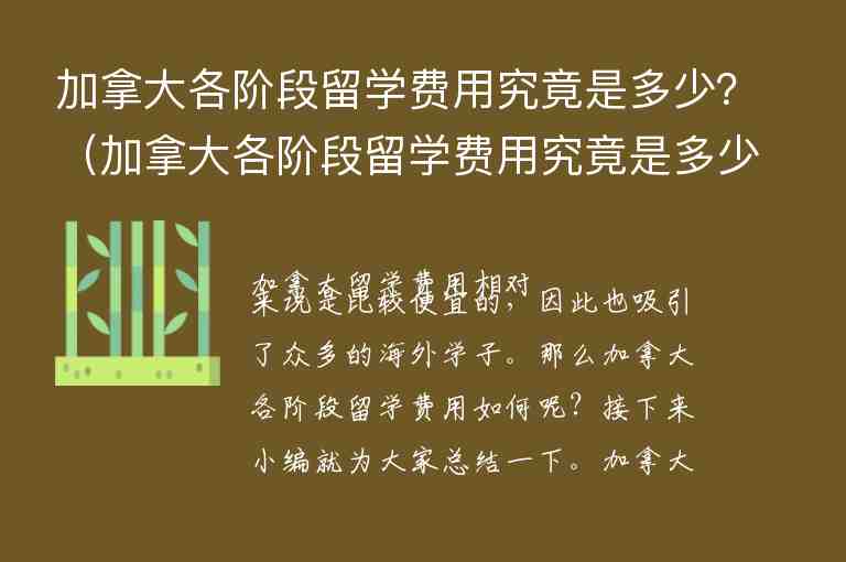 加拿大各階段留學費用究竟是多少？（加拿大各階段留學費用究竟是多少錢）