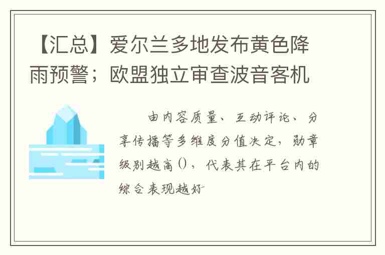 【匯總】愛爾蘭多地發(fā)布黃色降雨預(yù)警；歐盟獨立審查波音客機安全性