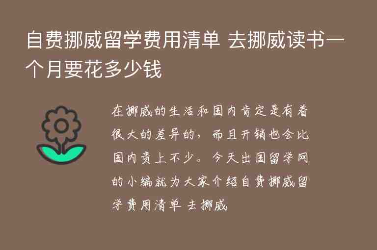 自費(fèi)挪威留學(xué)費(fèi)用清單 去挪威讀書一個(gè)月要花多少錢