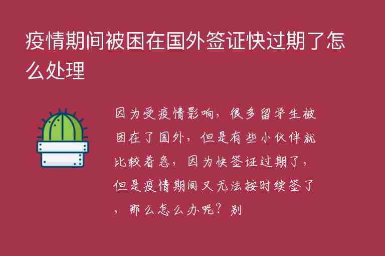 疫情期間被困在國外簽證快過期了怎么處理