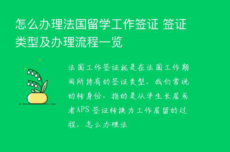 怎么辦理法國留學(xué)工作簽證 簽證類型及辦理流程一覽