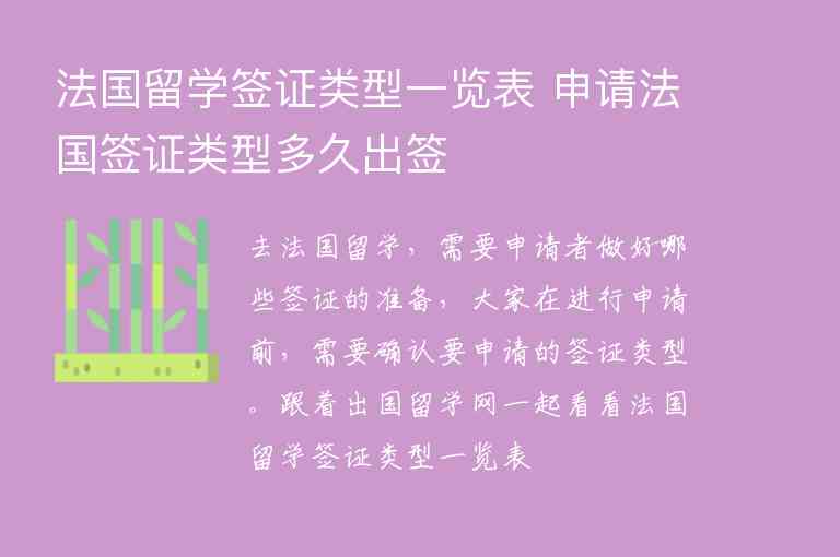 法國留學(xué)簽證類型一覽表 申請法國簽證類型多久出簽