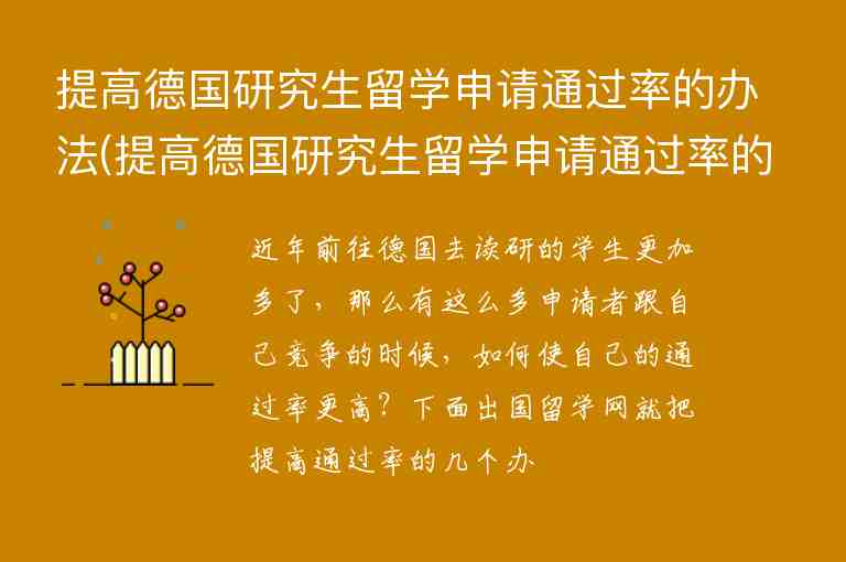 提高德國(guó)研究生留學(xué)申請(qǐng)通過(guò)率的辦法(提高德國(guó)研究生留學(xué)申請(qǐng)通過(guò)率的辦法有哪些)