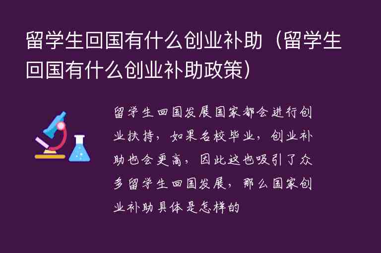 留學生回國有什么創(chuàng)業(yè)補助（留學生回國有什么創(chuàng)業(yè)補助政策）