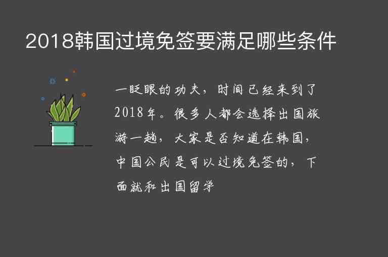 2018韓國過境免簽要滿足哪些條件