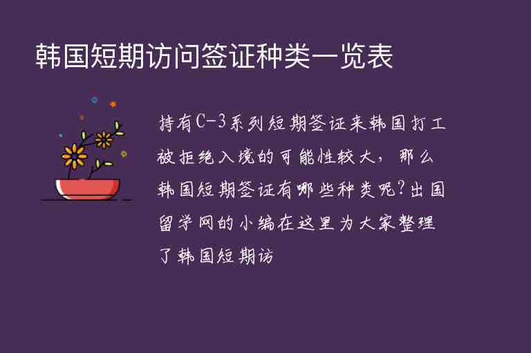 韓國(guó)短期訪問(wèn)簽證種類一覽表