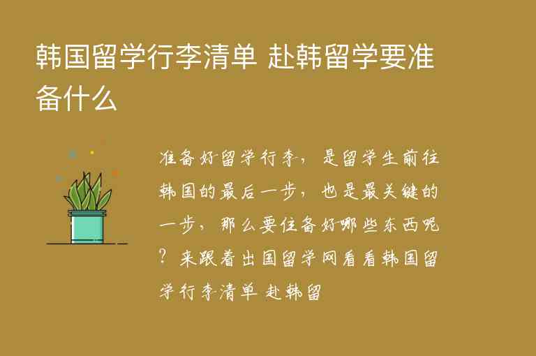 韓國留學(xué)行李清單 赴韓留學(xué)要準(zhǔn)備什么