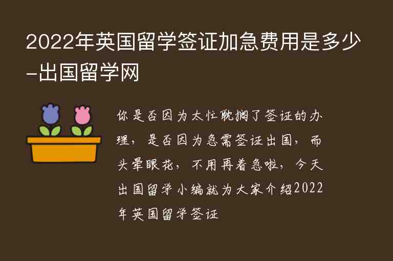 2022年英國留學(xué)簽證加急費用是多少-出國留學(xué)網(wǎng)