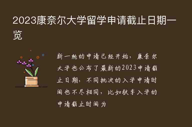 2023康奈爾大學(xué)留學(xué)申請截止日期一覽